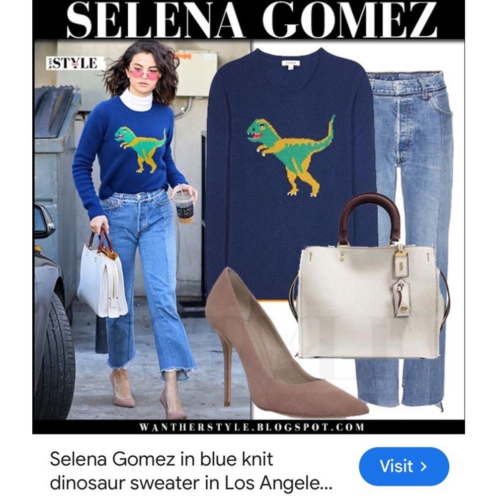 T-Rex Dinosaur Blue Embroider Sweater ASO Selena Gomez *No Tags Runs Small Sz L